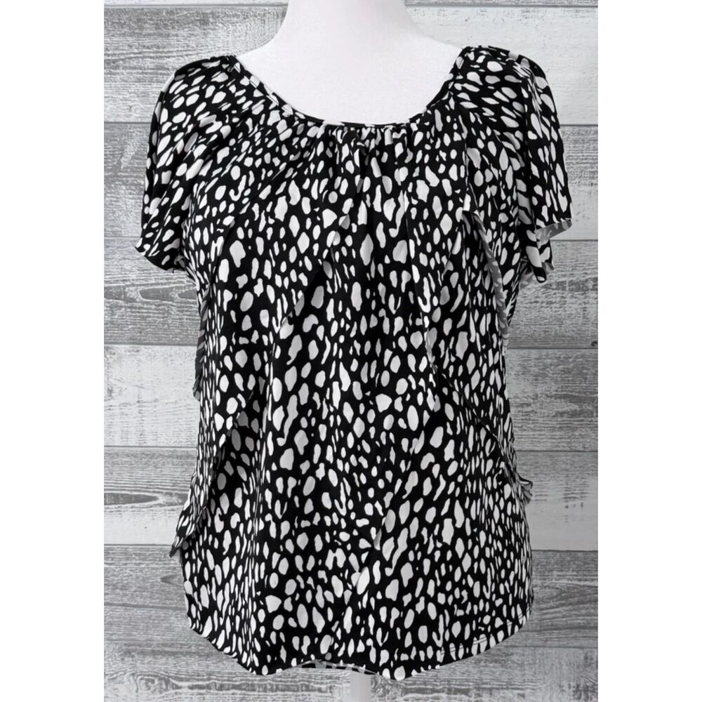 Notations Stretch Layered Top Woman's Size L Black & white Light weight Blouse